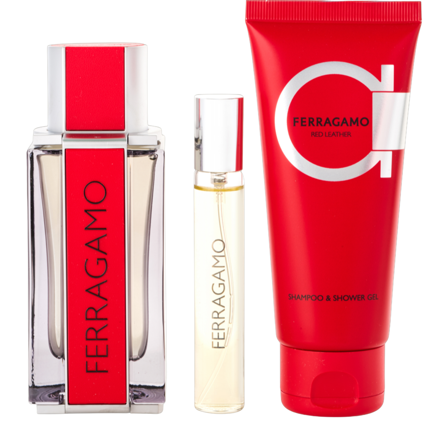 Set 3Pzs Ferragamo Red Leather Pour Homme