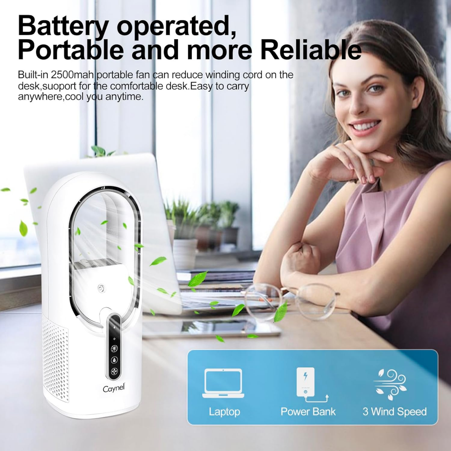 CAYNEL Ventilador de escritorio personal portátil sin aspas