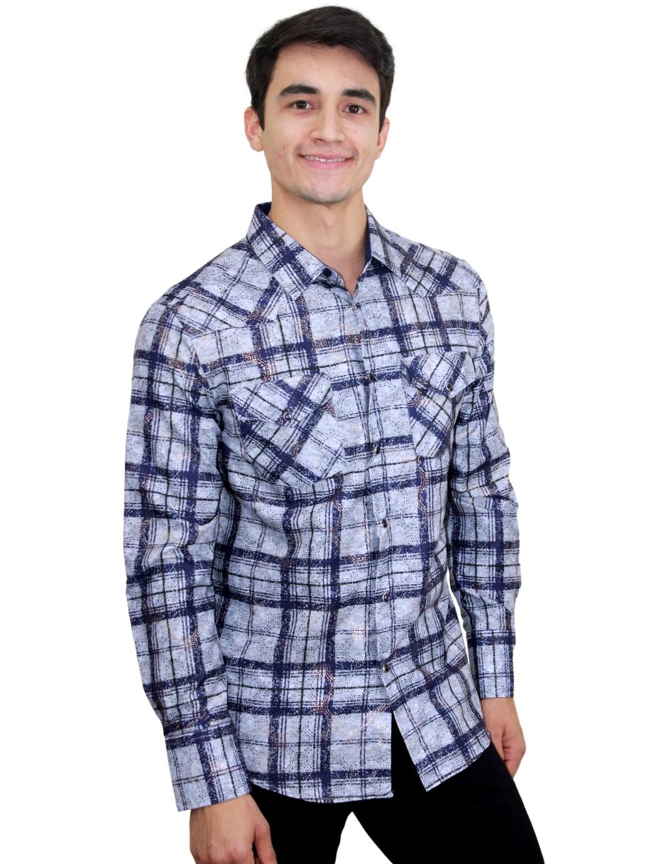 Camisa para Hombre Marca PAVINI LS022007-18 NAVY-GREY