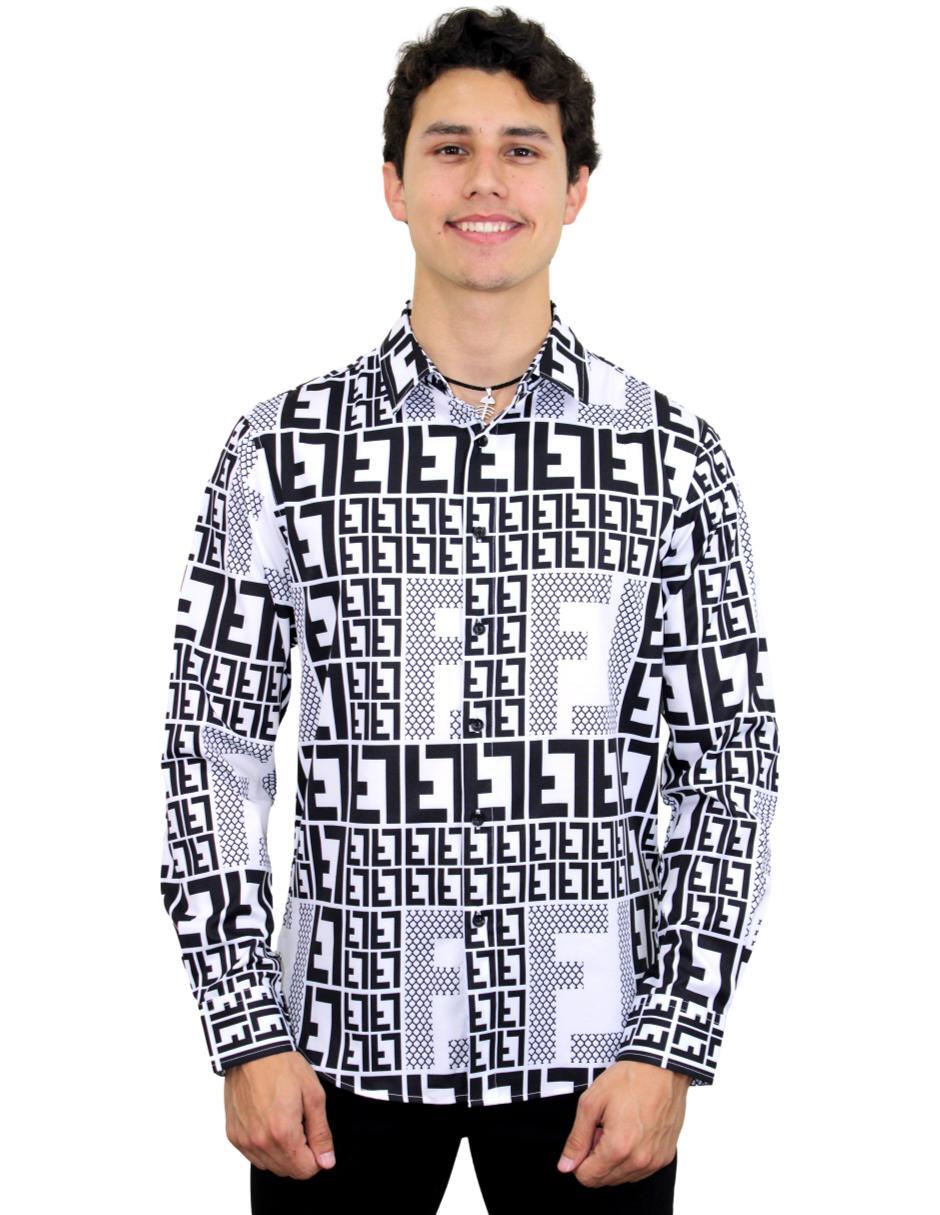 Camisa para Hombre Marca PAVINI LS022-013-07 WHITE-BLACK