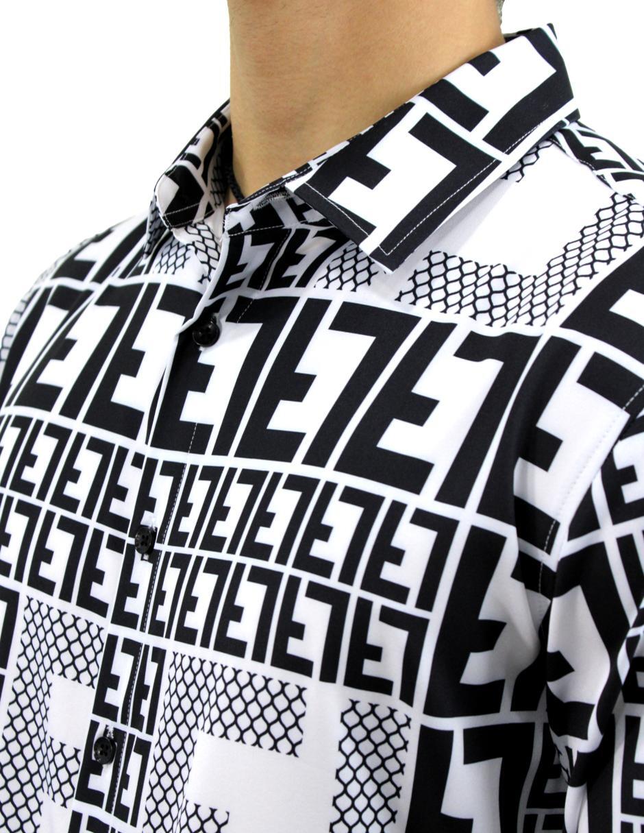 Camisa para Hombre Marca PAVINI LS022-013-07 WHITE-BLACK