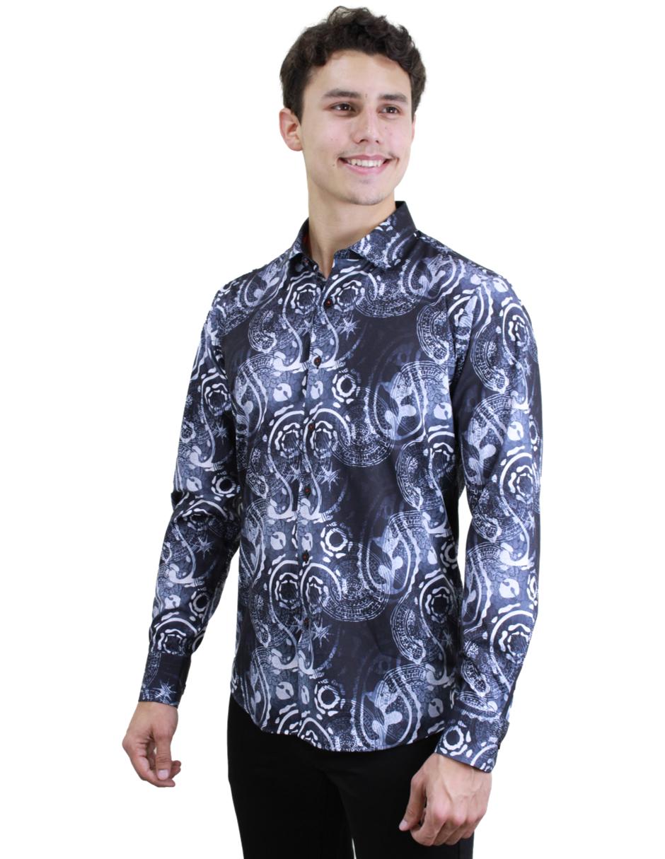 Camisa para Hombre marca BENZINY LS5047-BLACK-WHITE