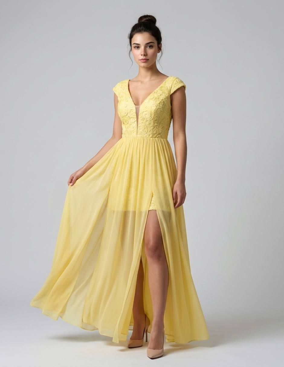 Vestido Largo de Fiesta Maniju para Mujer – Amarillo