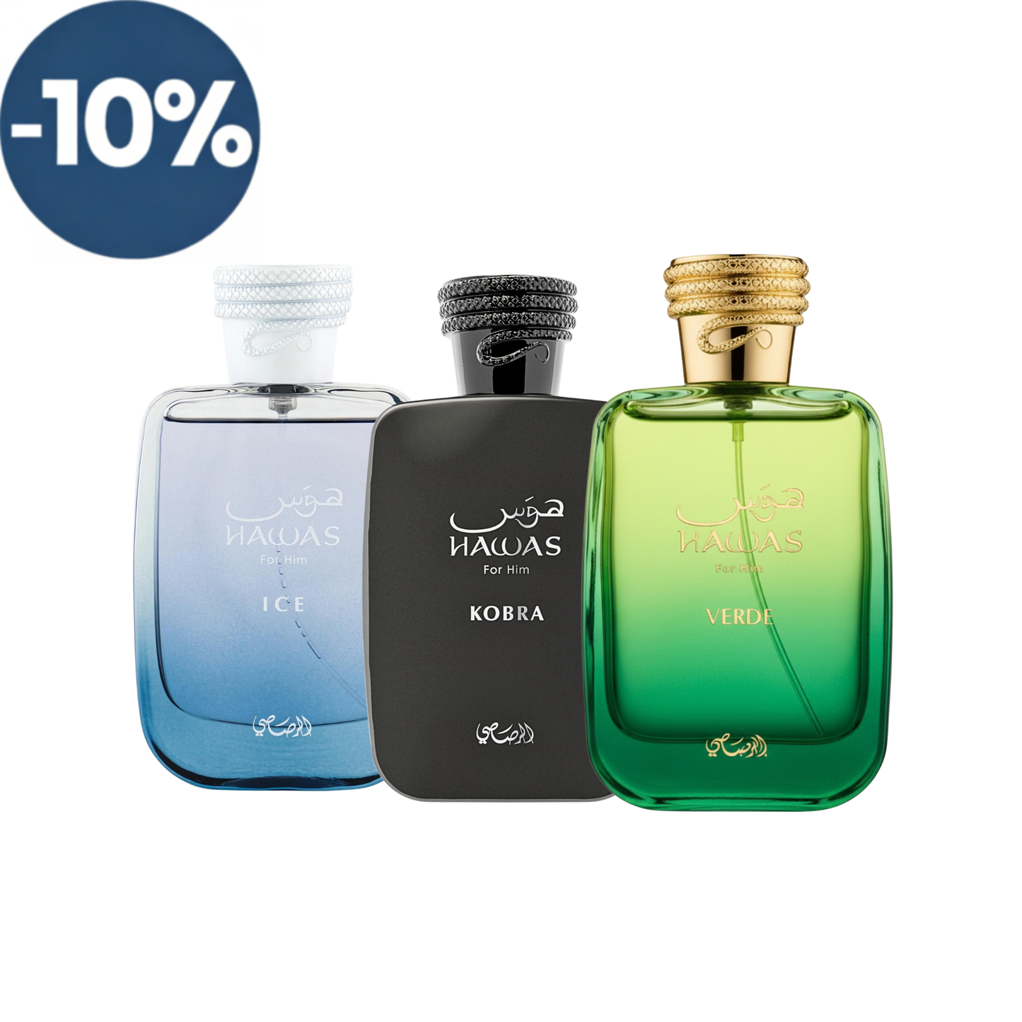 Trio De Rasasi Hawas Ice, Verde y Kobra de 100ML EDP
